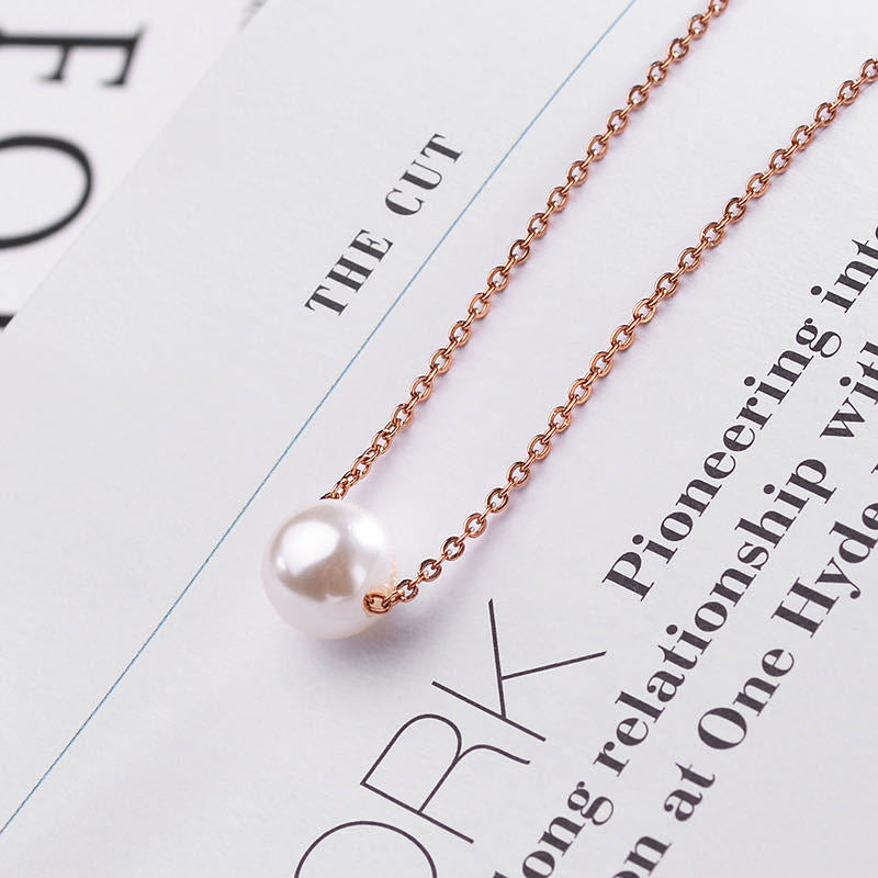 Geometric Minimalist Titanium Steel Necklace with Simulated Pearl Pendant and Plated Finish for Women