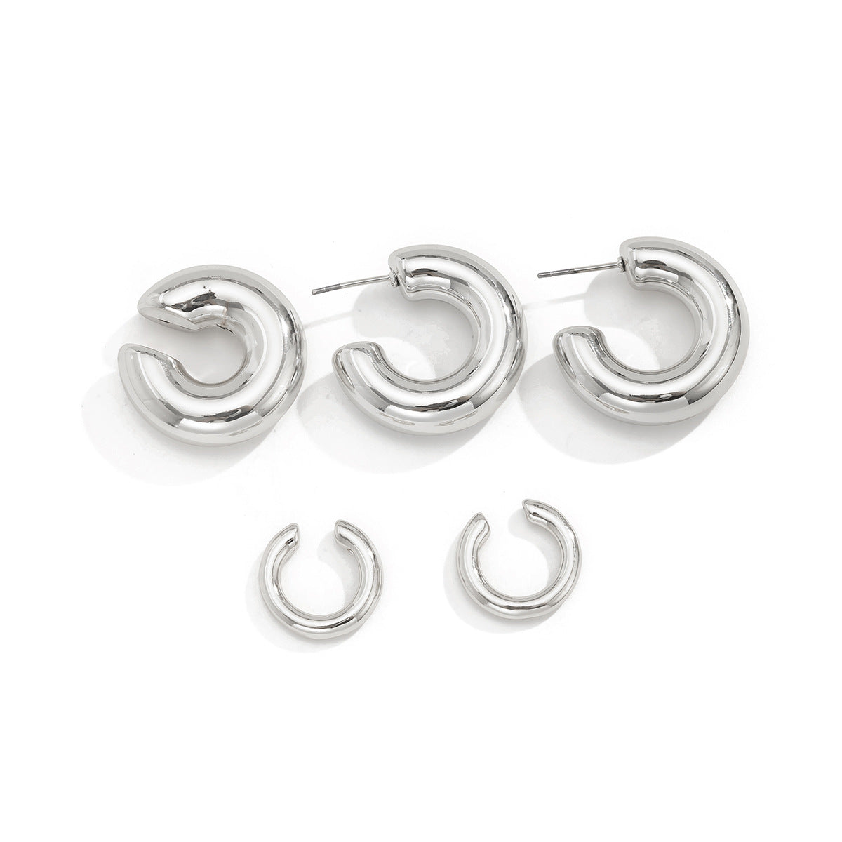 Minimalist Geometric Alloy Plated C-Shaped Clip-On Earrings for Women