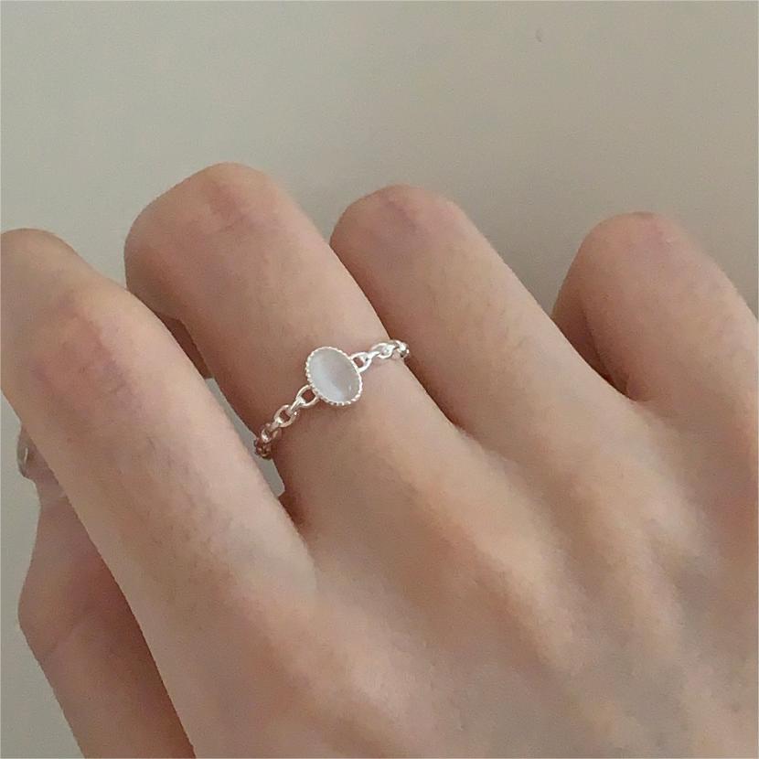 Minimalist Letter-Shaped S925 Sterling Silver Ring with Clear Crystal Inlay for Women
