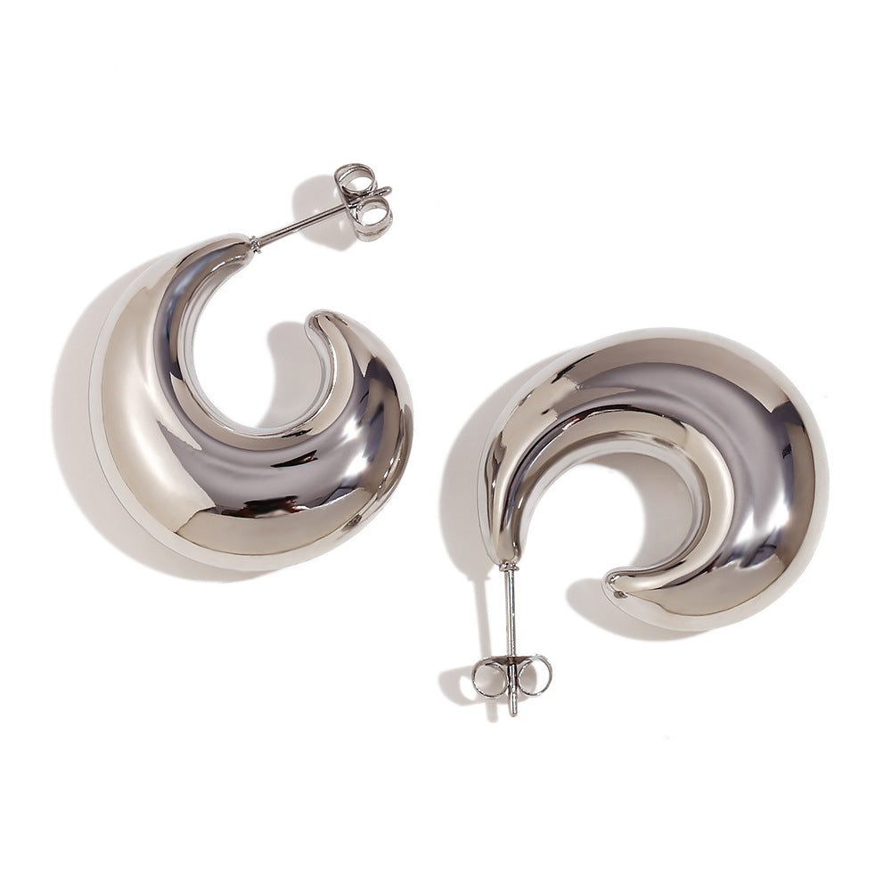 Fashionable Minimalist Geometric Hoop Earrings for Women Stainless Steel with 18K Gold Plating
