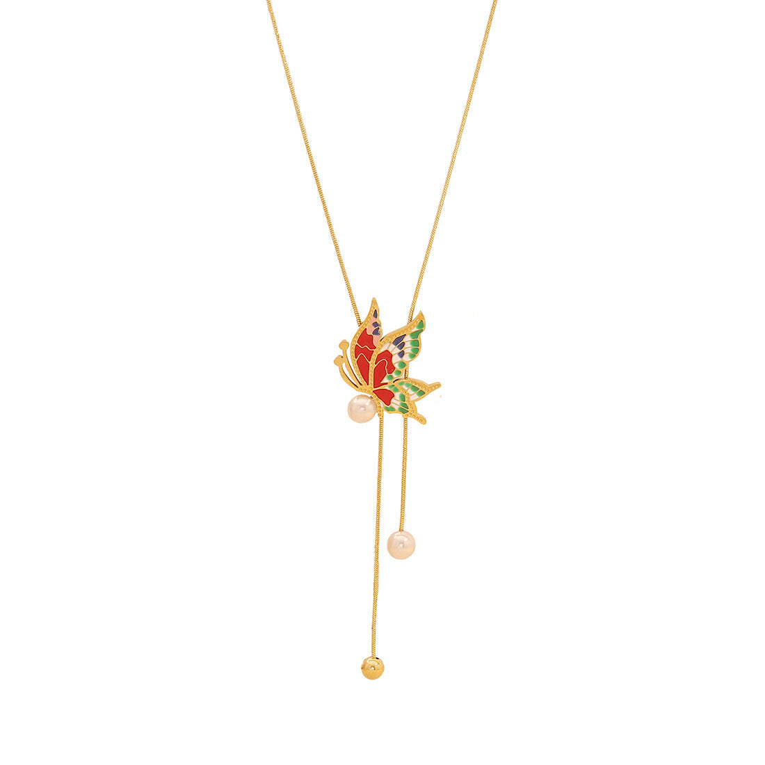 Vintage Enamel Butterfly Necklace Set in Stainless Steel with Snake Chain for Women