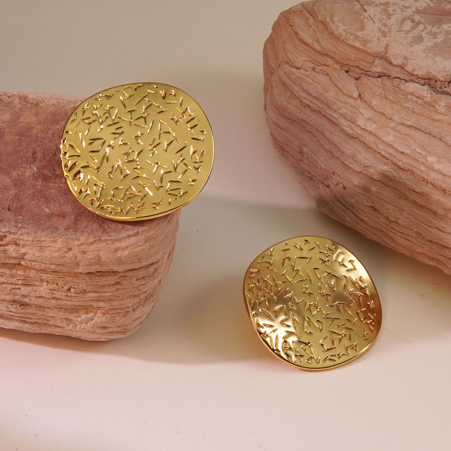 Vintage Geometric Round Polka Dot Stamped Stainless Steel Earrings for Women