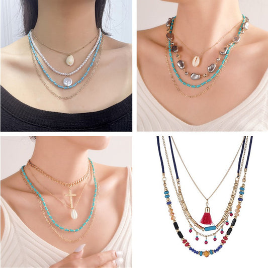 Vintage Geometric Handmade Beaded Multi-Layer Necklace