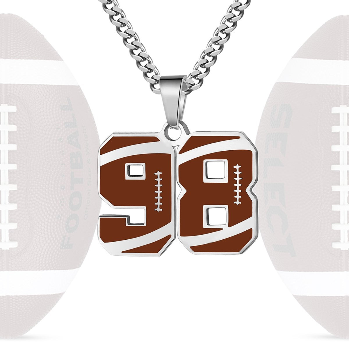 Motivational Football Number Pendant Necklace for Men in Stainless Steel with Polished Finish and Letter/Number Design