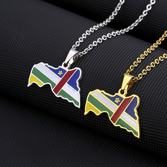 Collar Pendiente de Mapa Geométrico de Acero Inoxidable con Dije de Acero de Titanio y Acabado Galvanizado para Moda Unisex de Uso Diario