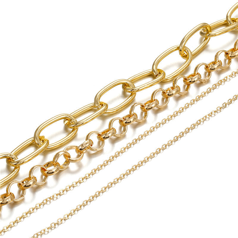 Vintage Sweet Geometric Alloy Plated Pendant Necklace with Asymmetric Snake Chain for Women