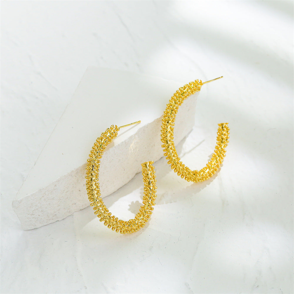Orecchini da donna geometrici di moda con base in rame e placcatura in oro 14 carati, perni in argento 925 anallergico