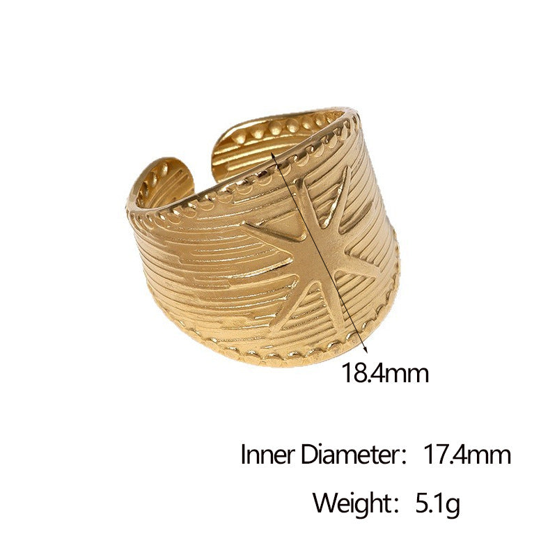 Minimalist Star-Shaped Stainless Steel Open Ring for Women with Gold Plating, Hypoallergenic Titanium Steel Jewelry