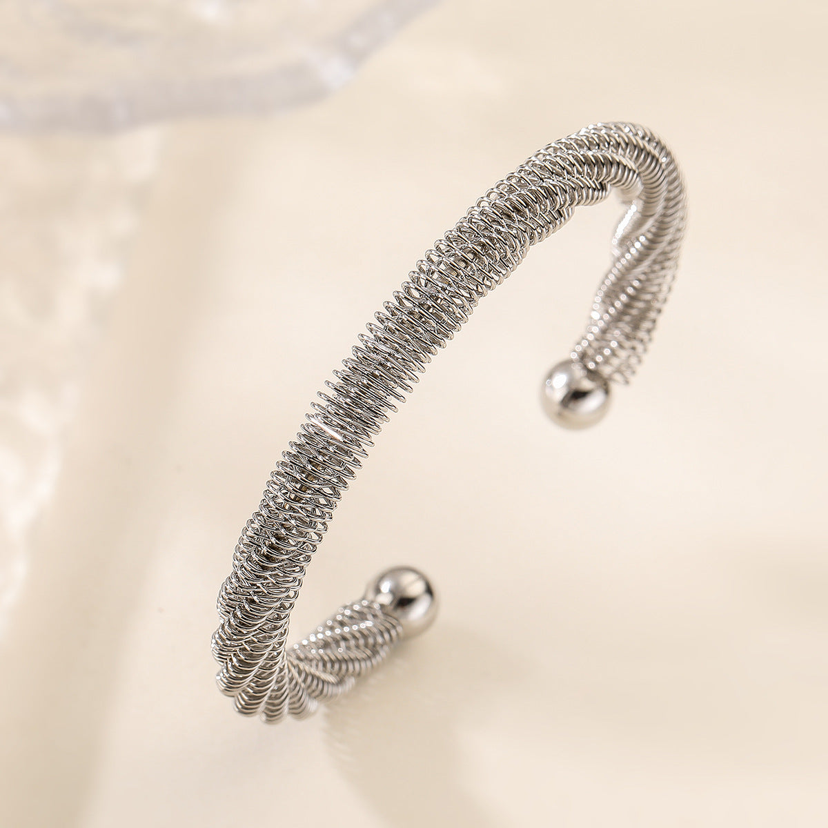 Vintage Geometric Plated Stainless Steel Open Cuff Bracelet for Women