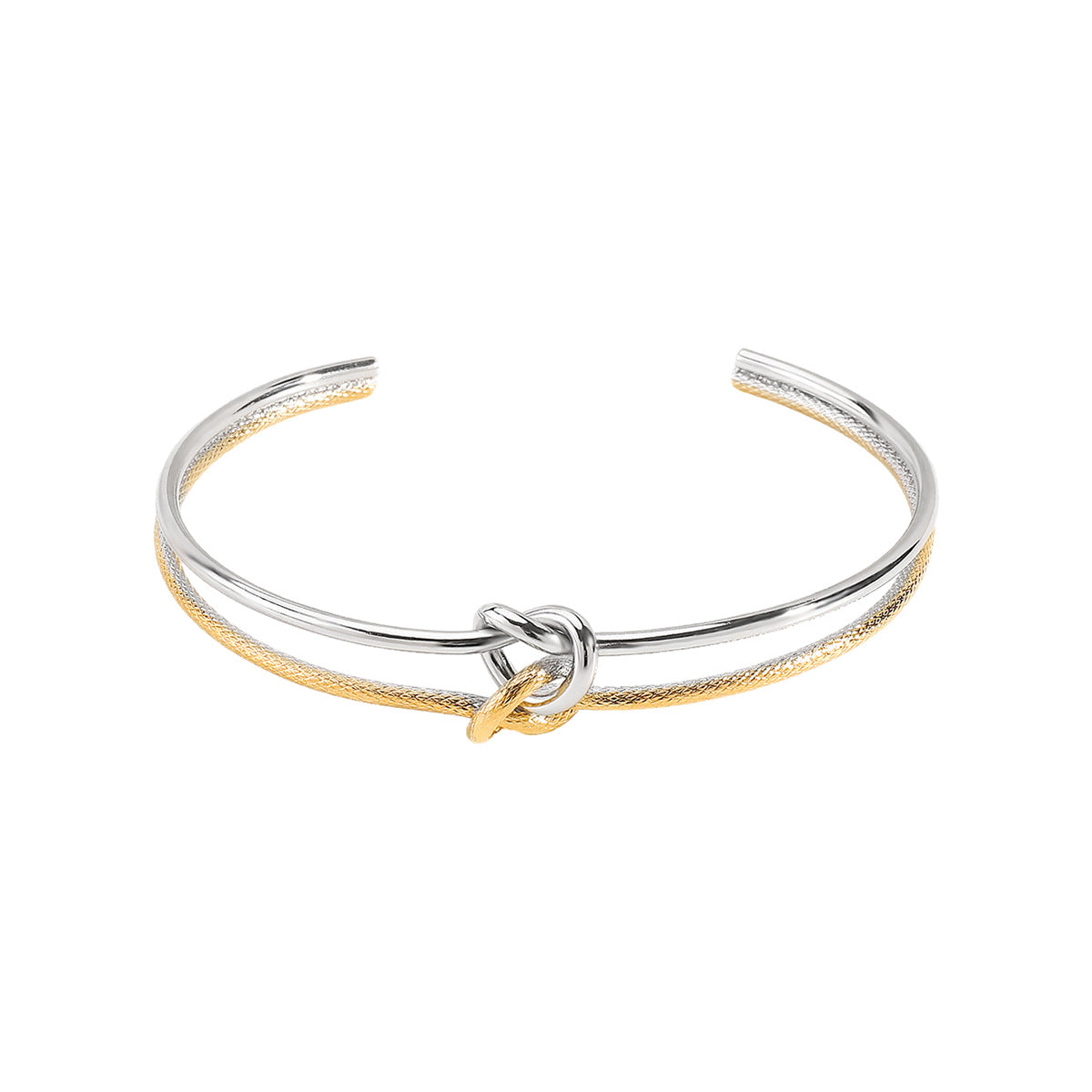 Pulsera Ajustable de Acero Inoxidable para Mujer, Diseño Geométrico Vintage en Forma de C con Nudo y Acabado de Galvanoplastia al Vacío