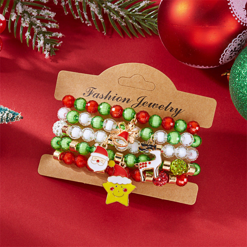 Casual Cartoon Alloy and Resin Beaded Bracelet with Santa Claus and Bell Charms