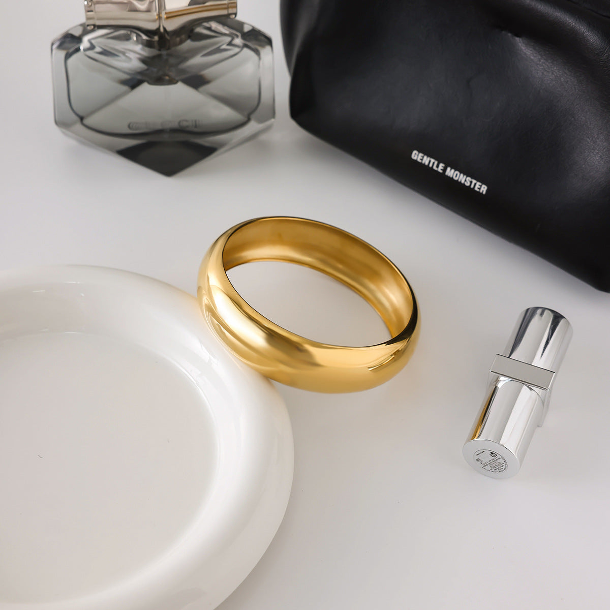 Bracciale da donna a cerchio geometrico placcato oro 18 carati in acciaio inossidabile