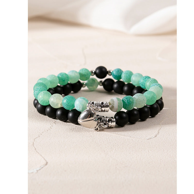 Minimalist Heart Agate Plated Bracelet Set for Unisex