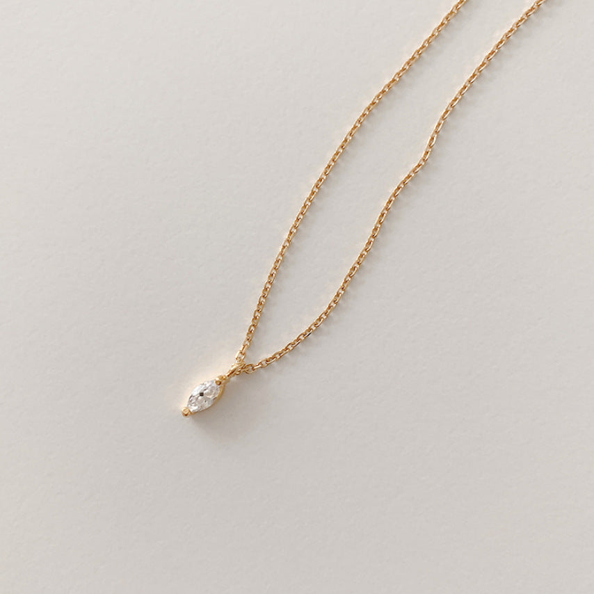 Trendy Minimalist S925 Sterling Silver 18K Gold Plated Geometric Marquise Zircon Bead Chain Necklace