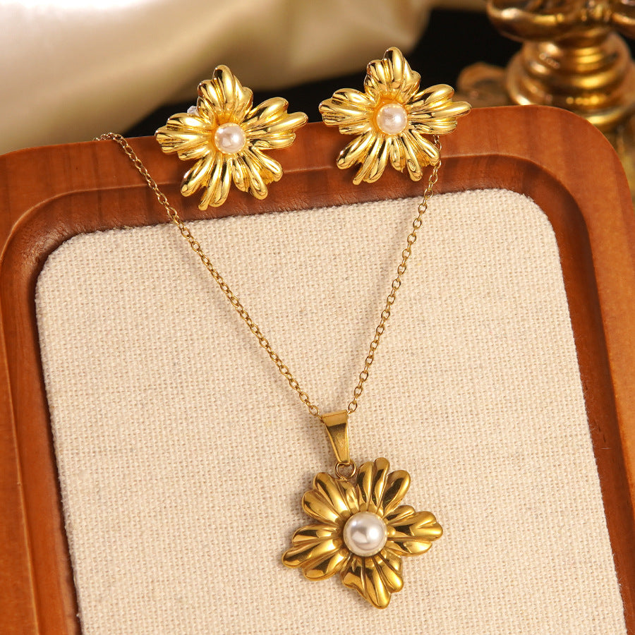 Set collana e orecchini a stella marina con fiocco conchiglia smaltato in acciaio inossidabile e titanio con catena a cavo per donna