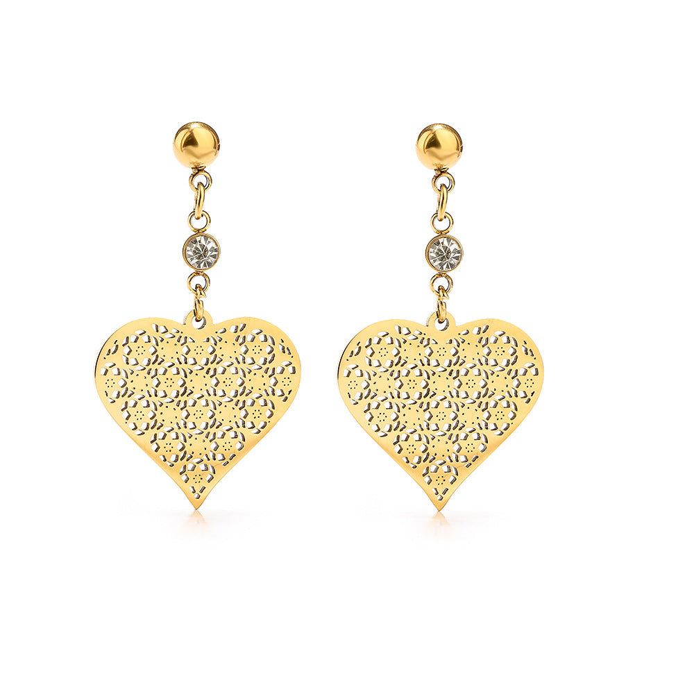 Minimalist Hollow Heart-Shaped Titanium Steel Earrings for Women with Plated Finish