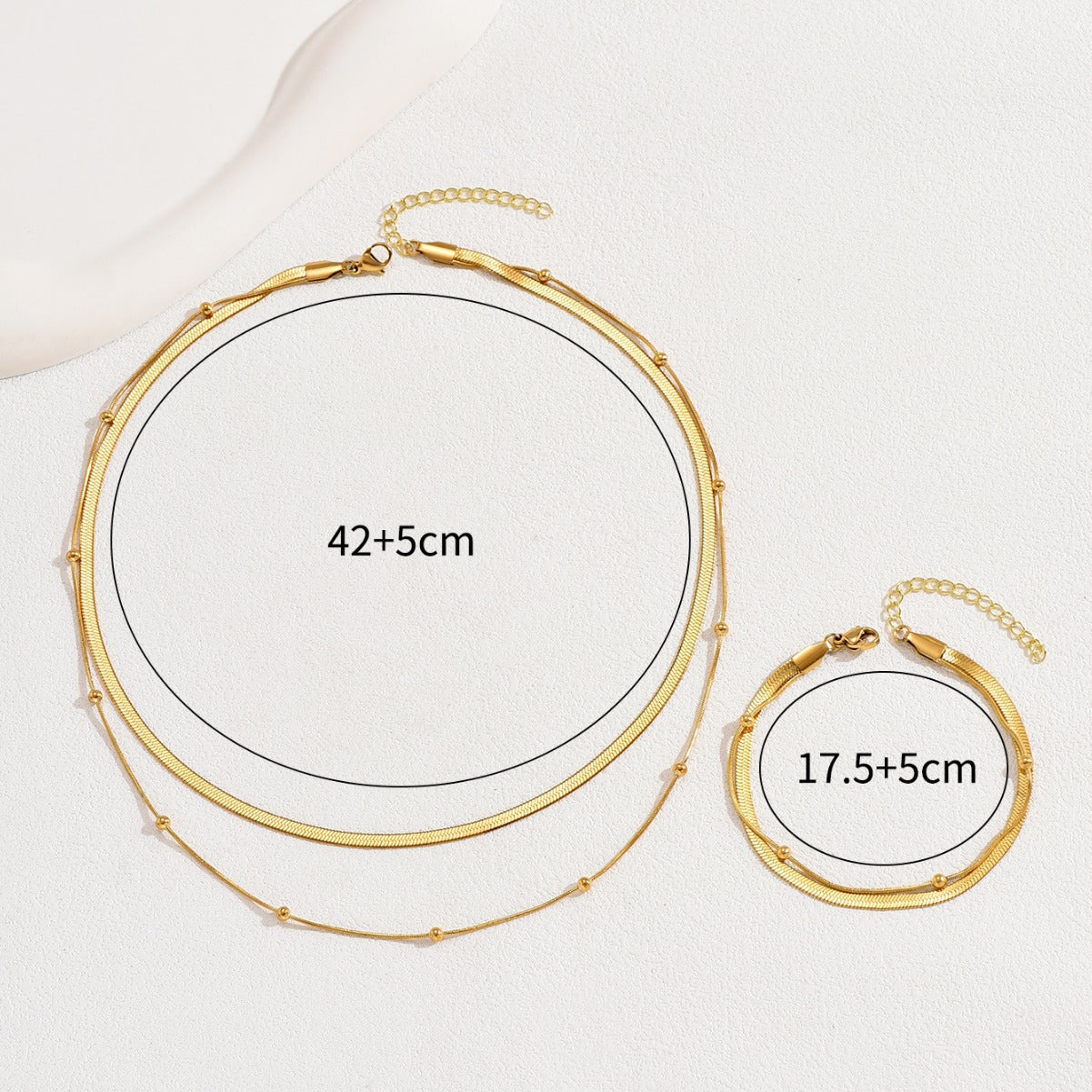Juego de collar y pulsera minimalistas de varias capas estilo americano para mujer con diseño geométrico circular y lineal chapado en cobre