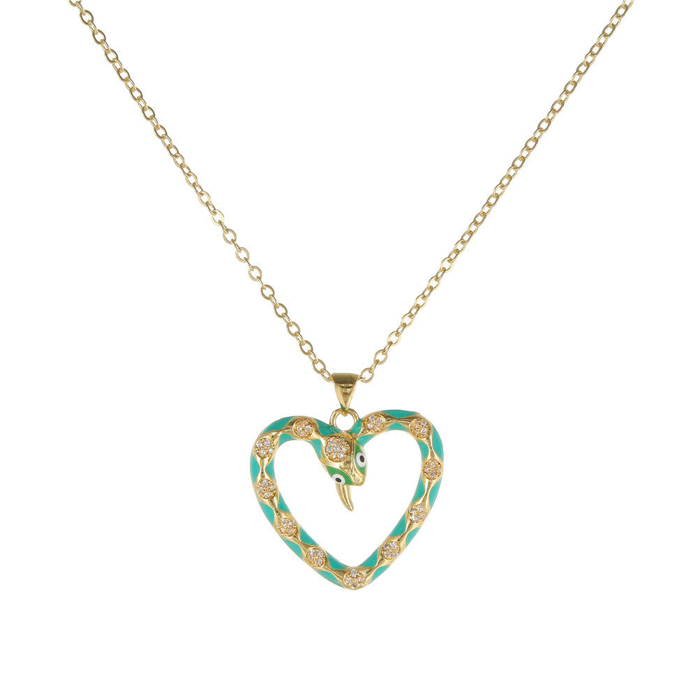 Luxury Elegant Snake Geometric Brass Drip Oil Cubic Zirconia Pendant Necklace Cable Chain for Women