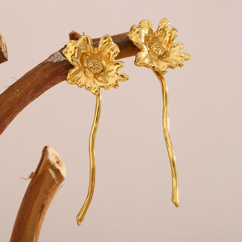 Orecchini a perno floreali d'ispirazione vintage in acciaio inossidabile 316L con placcatura in oro 18 carati da donna