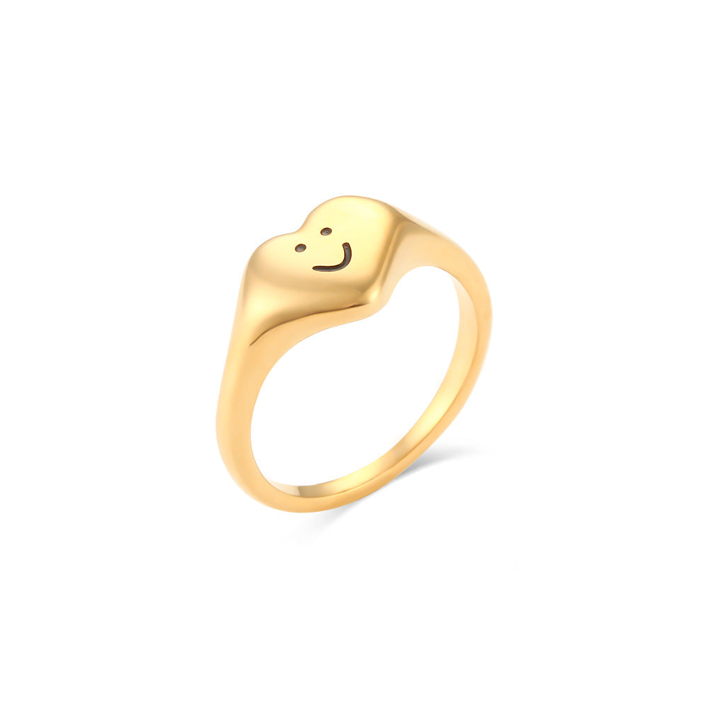 Minimalist Heart-Shaped Black Enamel Stainless Steel Plated 18K Gold Ring for Women
