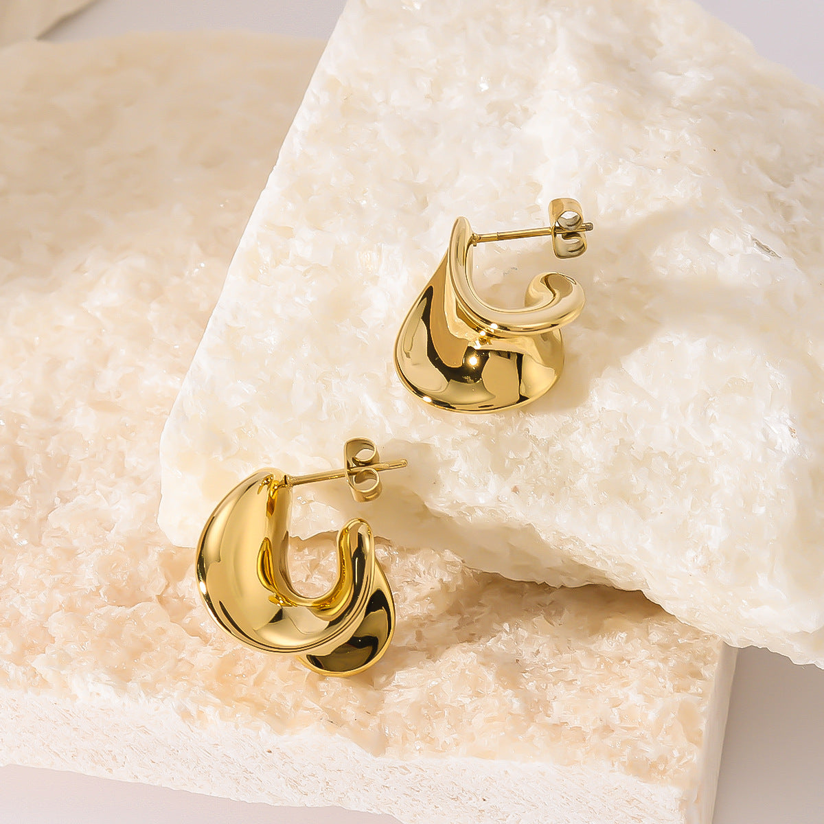 Minimalist Geometric Twisted Earrings in Stainless Steel with Vacuum 18K Gold Plating Hypoallergenic Polished Finish