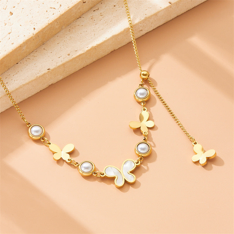 Vintage Fashion Stainless Steel Butterfly Pendant Necklace with Box Chain
