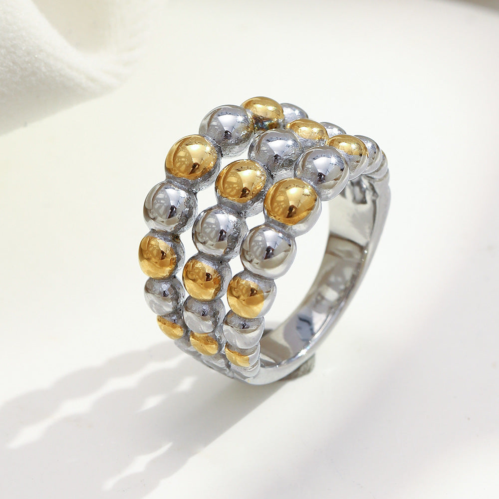 Anello con Nodo a Sfera Tonda in Acciaio Inossidabile Placcato Oro 18K Geometrico Minimalista da Donna Accessorio di Moda di Lusso