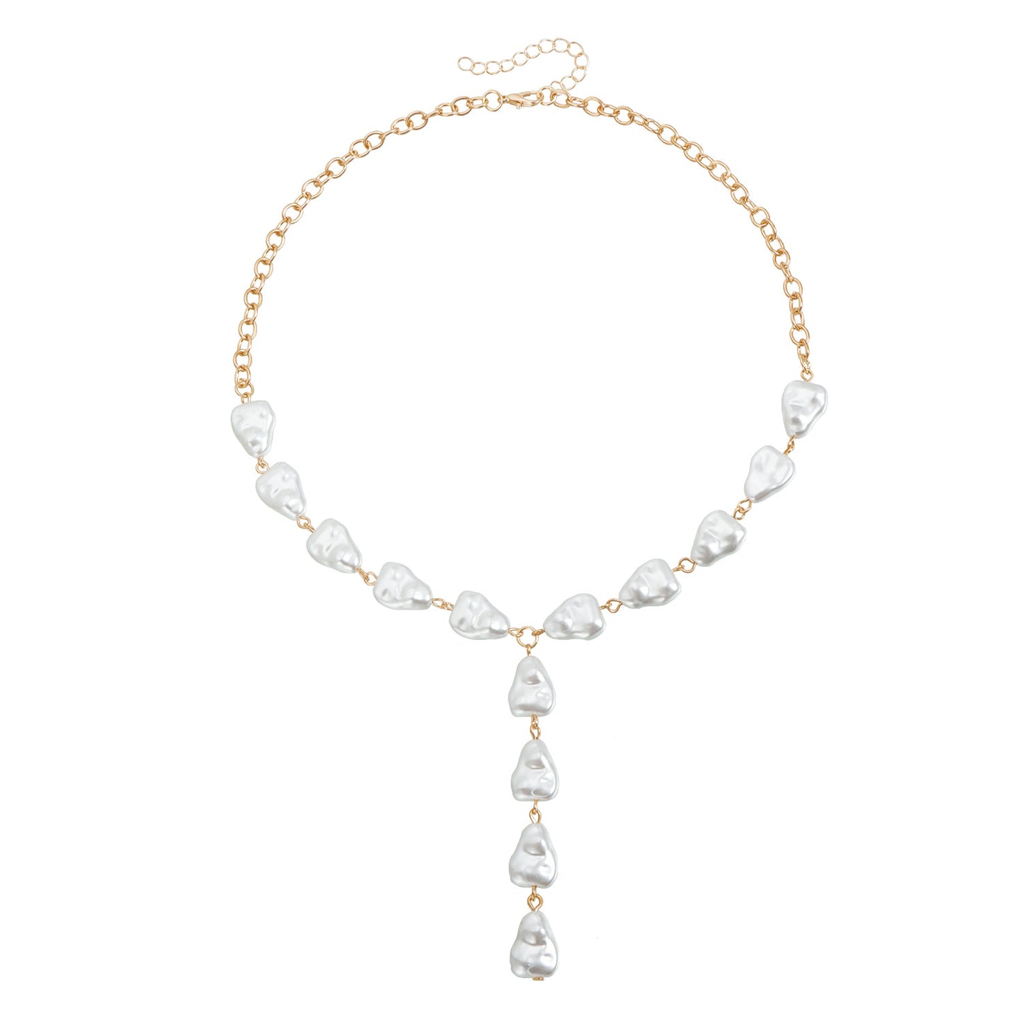 Vintage Geometric Y-Shape Alloy Plated Necklace with Flat Imitation Pearl for Women