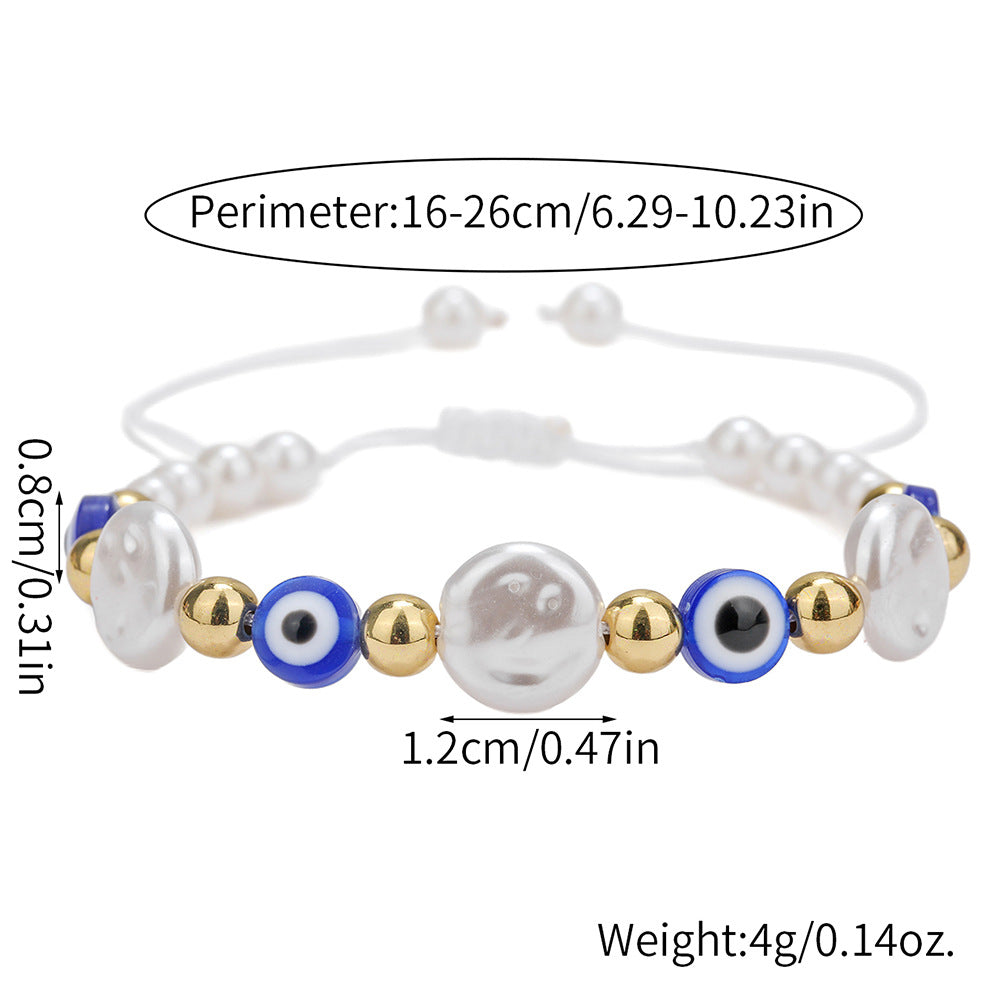 Evil Eye Pearl Geometric Handmade Glass Beaded Bracelet