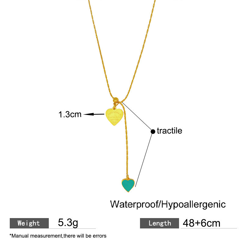 Sweet Streetwear Heart Letter Titanium Steel Plated Necklace with Tassel for Unisex
