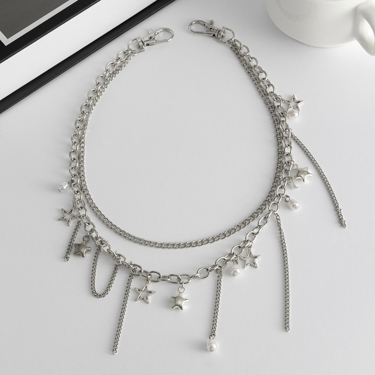Hip-hop Minimalist Star Matte Imitation Pearl Tassel Waist Chain for Women