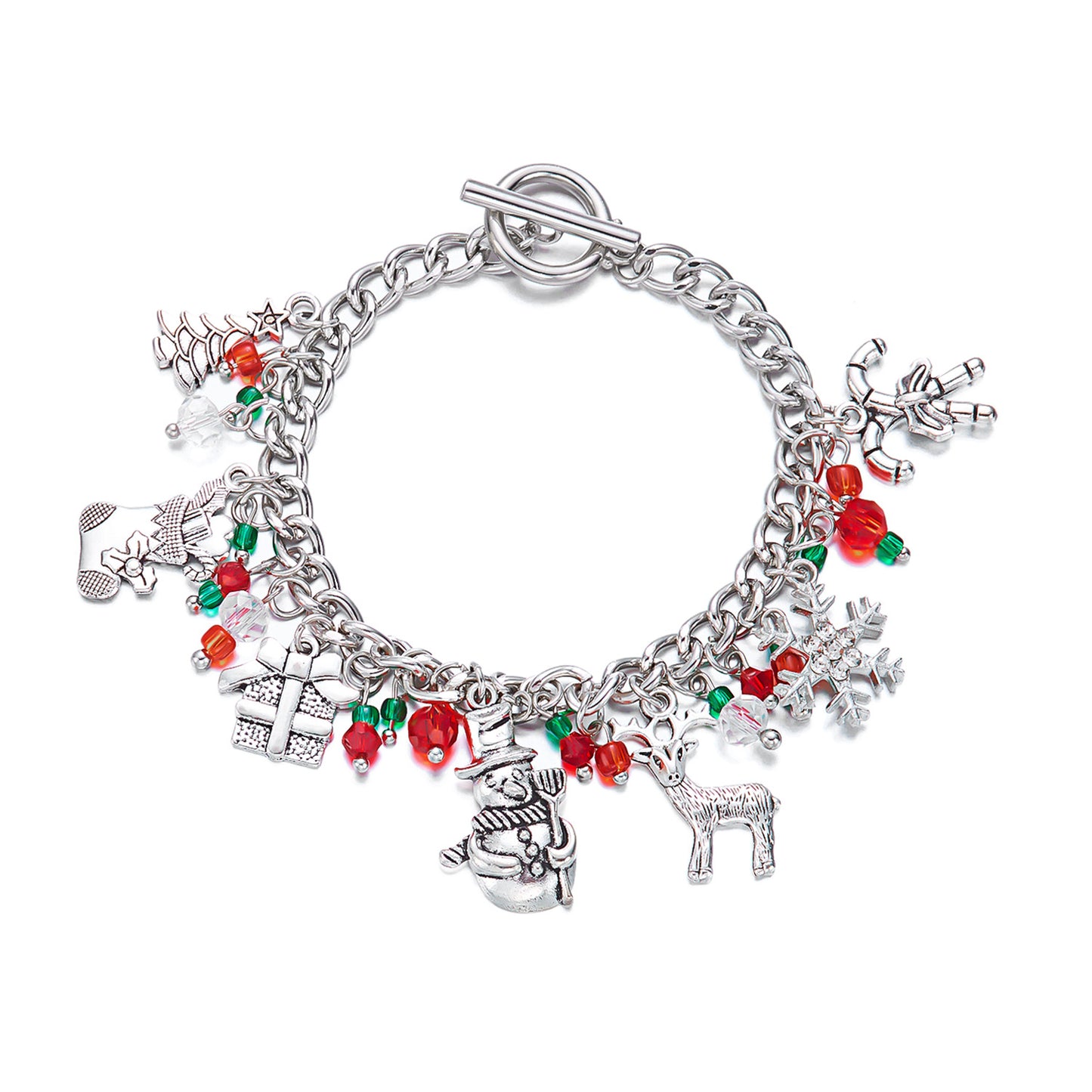 Pulsera de aleación con colgante creativo de hombre de jengibre y árbol de Navidad para mujer con motivos de copo de nieve, reno y Papá Noel