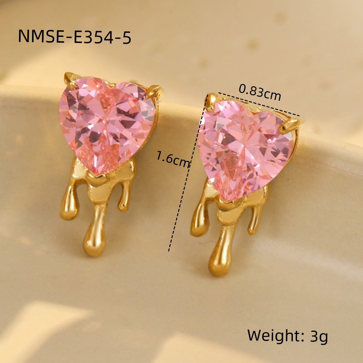 Pendientes de tuerca de circonita con forma de corazón de acero inoxidable con acabado chapado para mujer