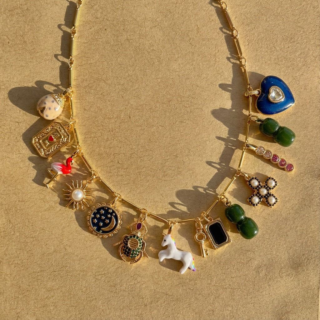 Vintage Heart Animal Brass Plated DIY Charm Bar Pendant