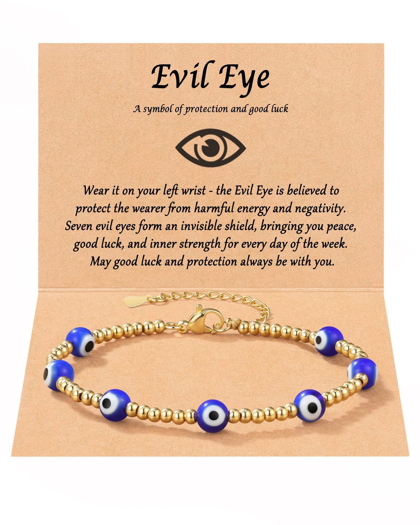 Minimalist Gold Plated Stainless Steel Evil Eye Bracelet Adjustable Lobster Clasp Geometric Charm
