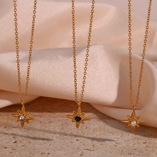 Collana con ciondolo a ottagramma in acciaio inossidabile di moda minimalista da donna con finitura placcata