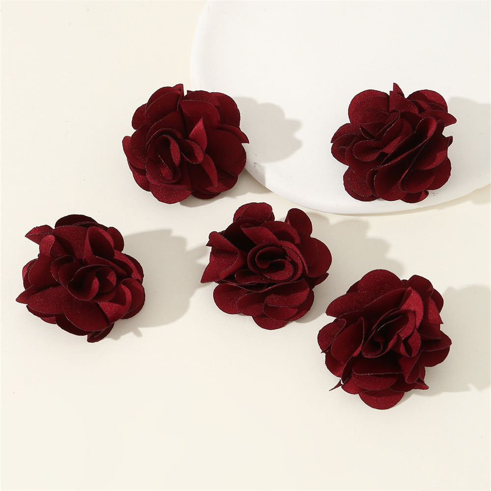 Set di Fermagli per Capelli Floreali Carini per Bambini, Mollette Artigianali in Tessuto con Rose dai Bordi Bruciati in Rosso, Nero e Bianco