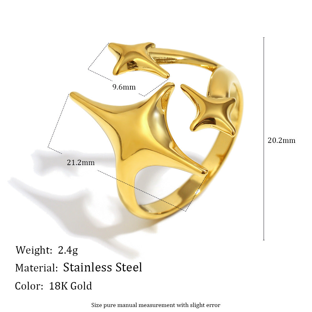 Minimalist Geometric Asymmetrical Heart Star Ring in Stainless Steel with 18K Gold Plating for Women