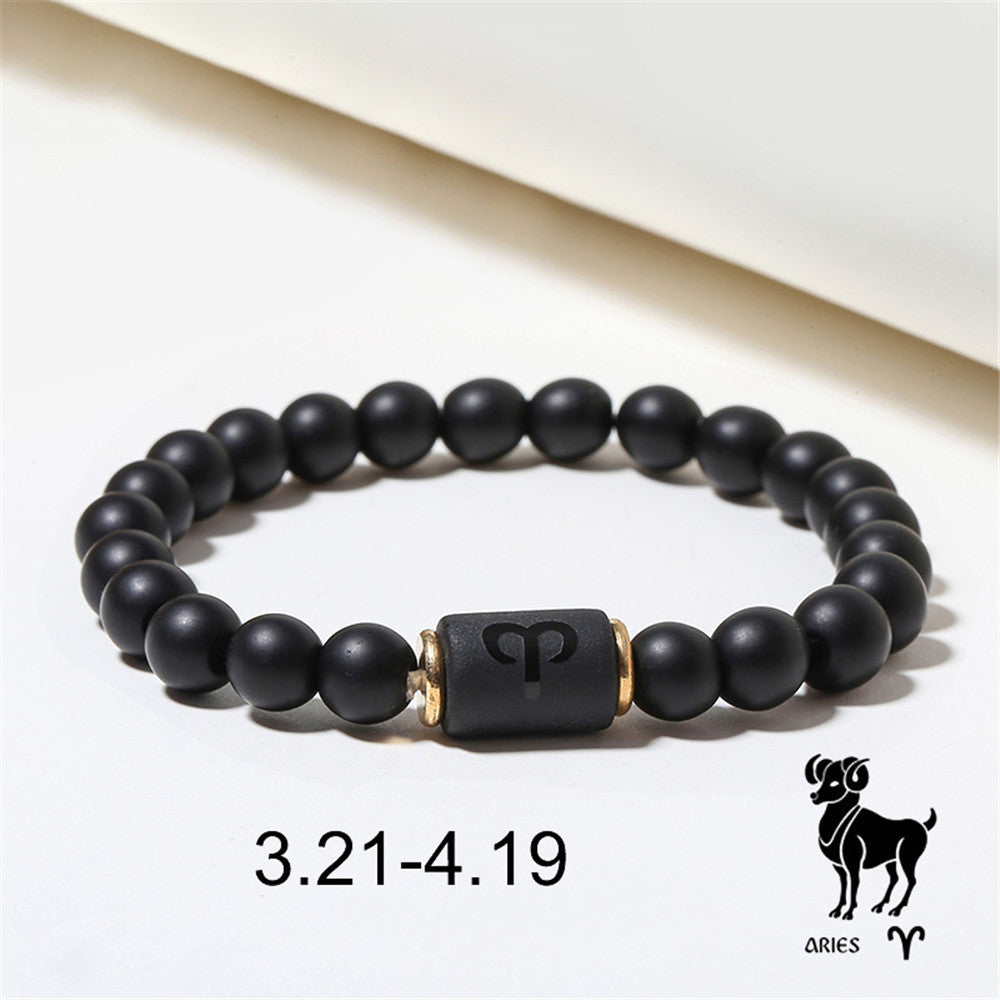 Matte Black Agate Geometric Beaded Bracelet for Men and Women