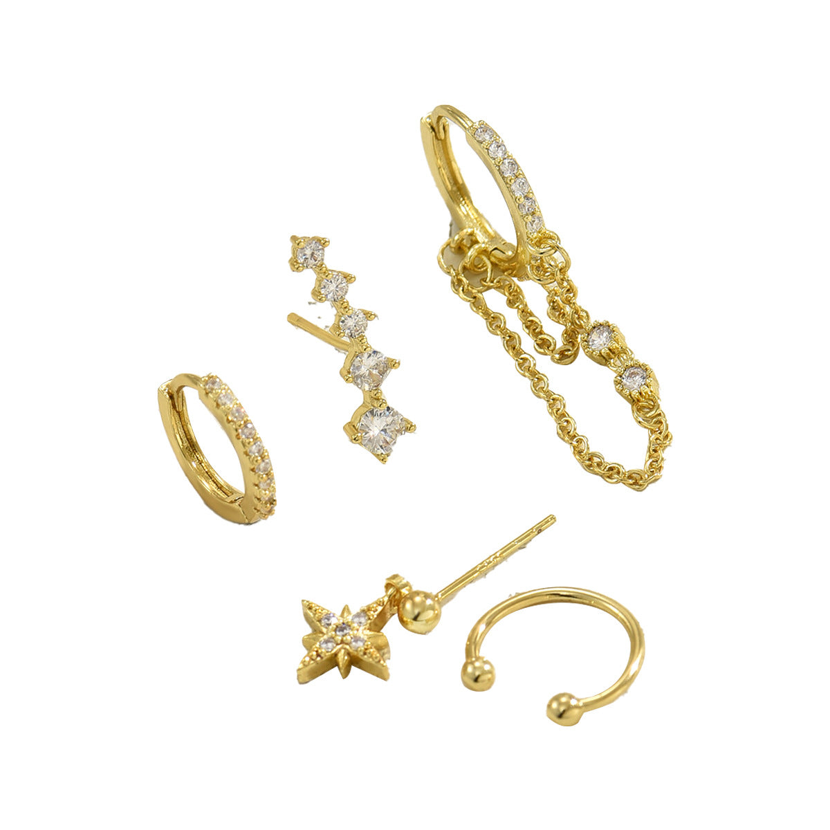 Pendientes de Cobre Minimalistas en Forma de Estrella con Incrustaciones de Circonita para Mujer, Set de Pendientes Geométricos Celestiales