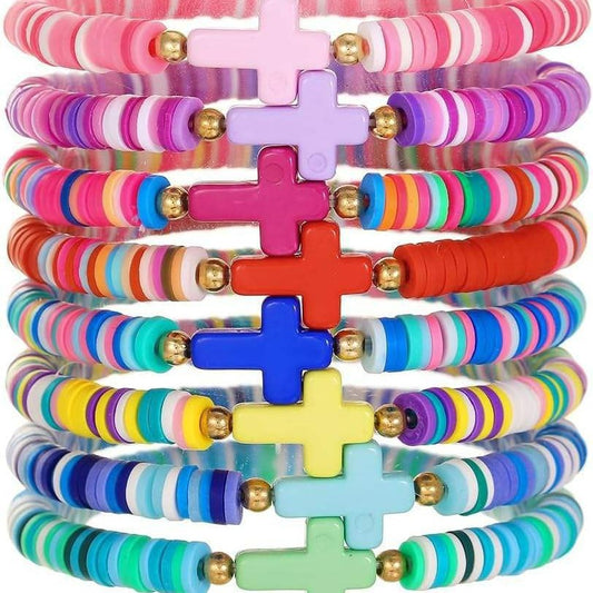 Bohemian Minimalist Resin Letter Cross Bead Bracelet Set for Women
