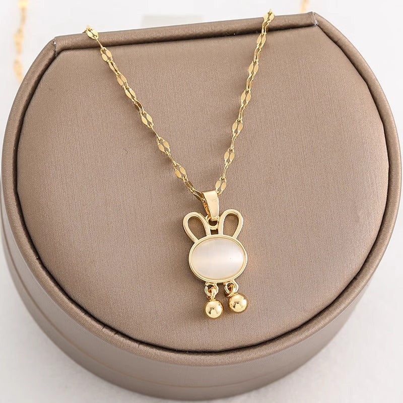Cute Rabbit Pendant Necklace in Titanium Steel with Plated Finish for Women, Minimalist Clavicle Chain with Animal Design