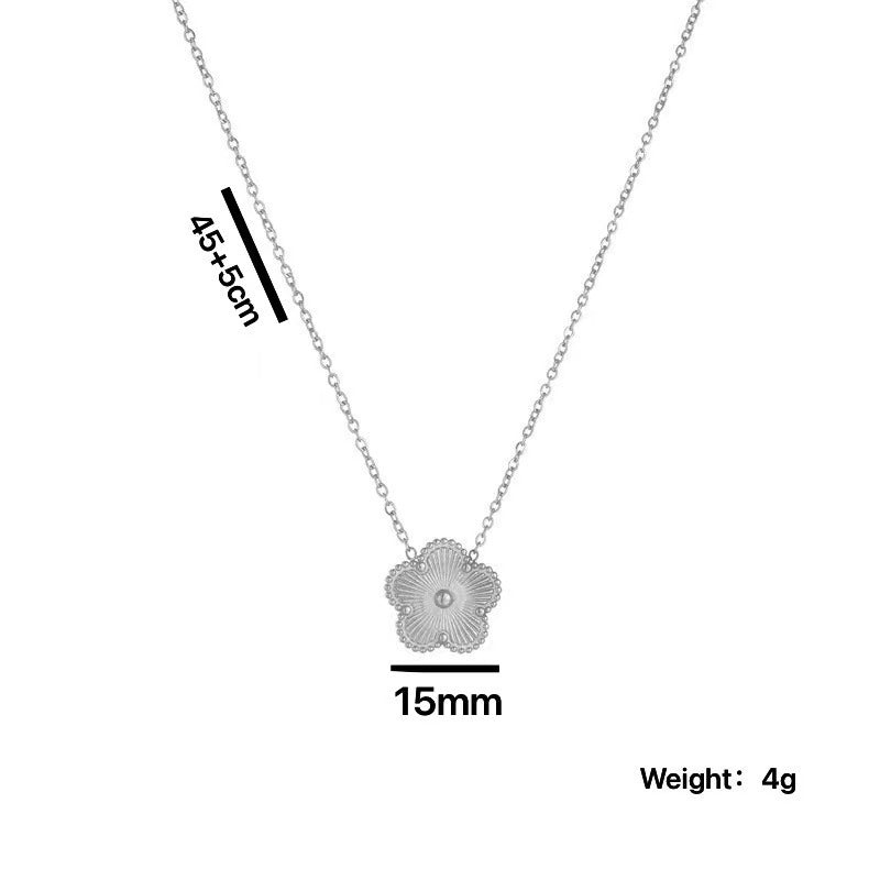 Minimalist Five-Petal Flower Necklace Set with Laser Four-Leaf Clover Pendant in Titanium Steel with Electroplating on O-Chain