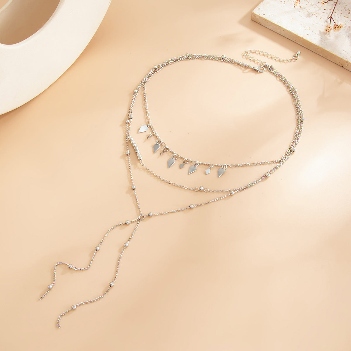 Bohemian Geometric Brass Plated Tassel Multi-layer Necklace for Women