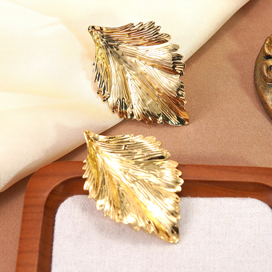 Vintage Luxury Geometric Leaf Stamped Stainless Steel Earrings for Women