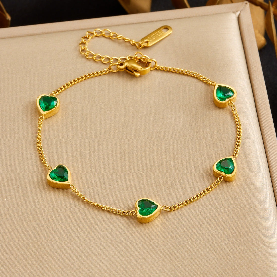 Minimalist Elegant Heart Rhinestone Plated Stainless Steel Bracelet for Women