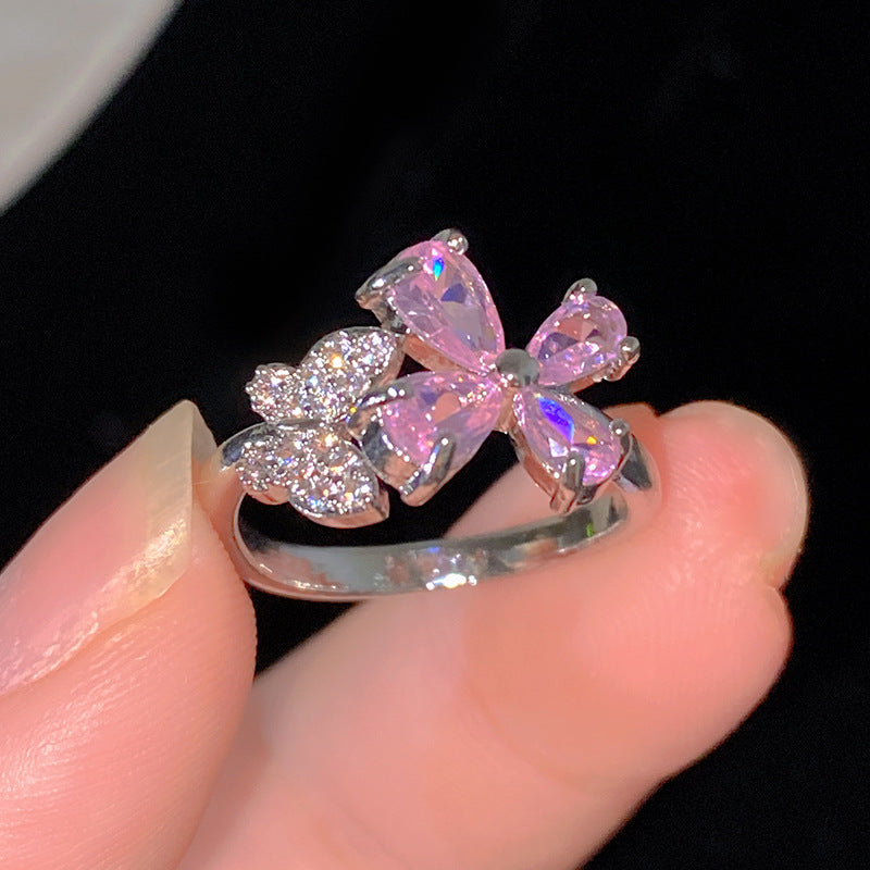 Sweet Cubic Zirconia Inlay Brass Bow Ring for Women