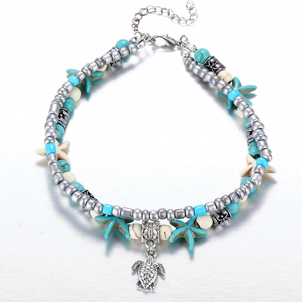 Vintage Alloy Starfish Turtle Anklet Set