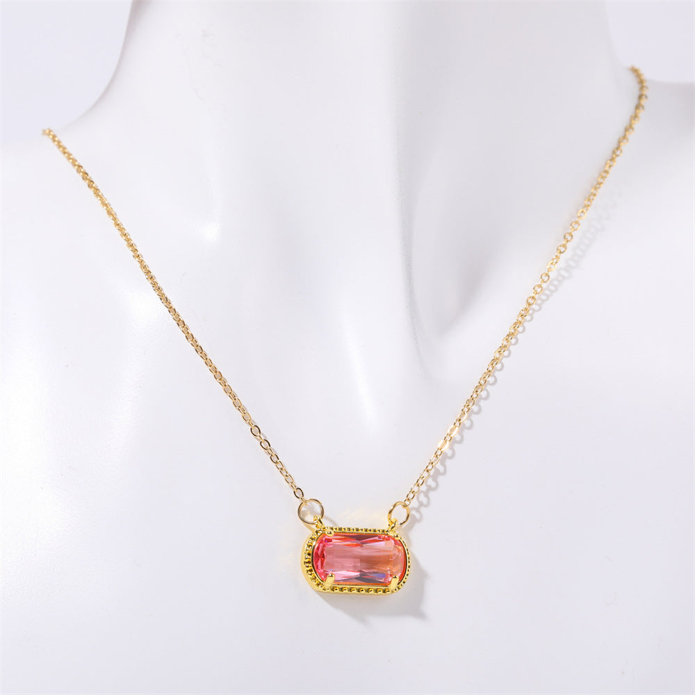 Elegant Oval Green Zircon Necklace in Copper with Electroplated Finish for Women