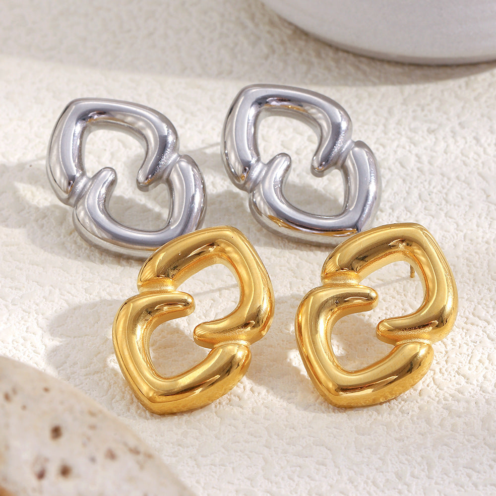 Orecchini da donna in acciaio inossidabile placcato oro 18 carati a forma di cuore geometrico minimalista